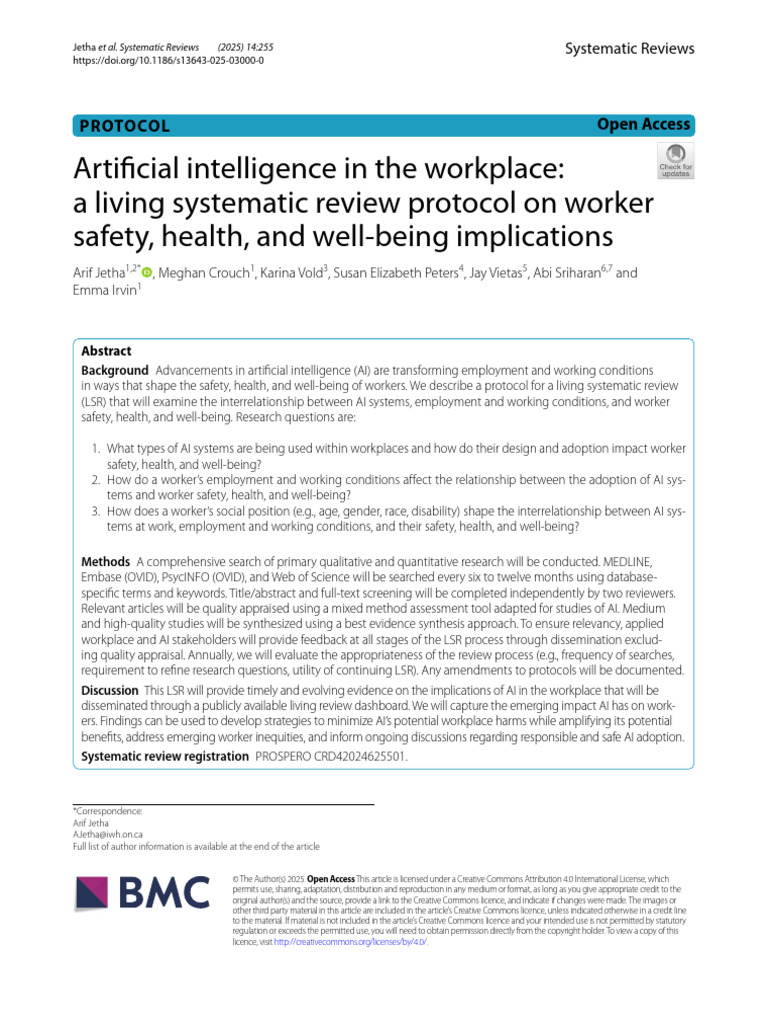 Artificial Intelligence in the Workplace a Living Systematic Review ...