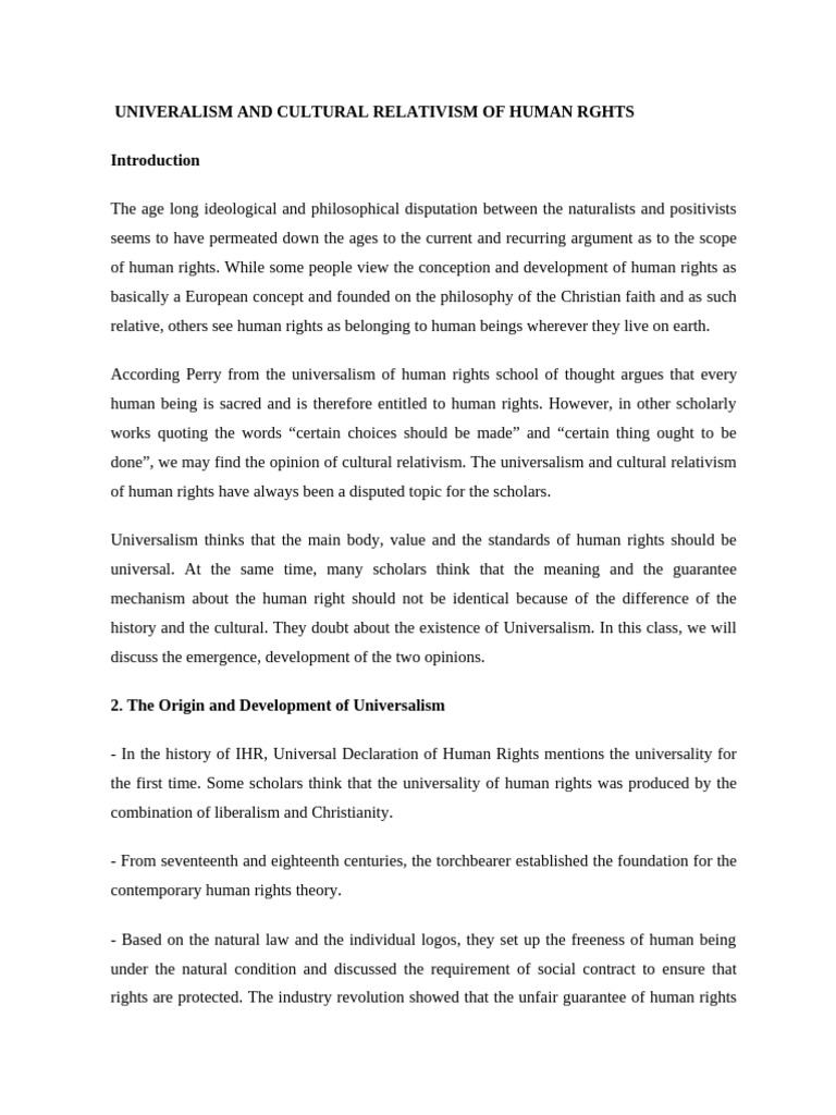 Univeralism Vs Relativism | PDF | Human Rights | Rights