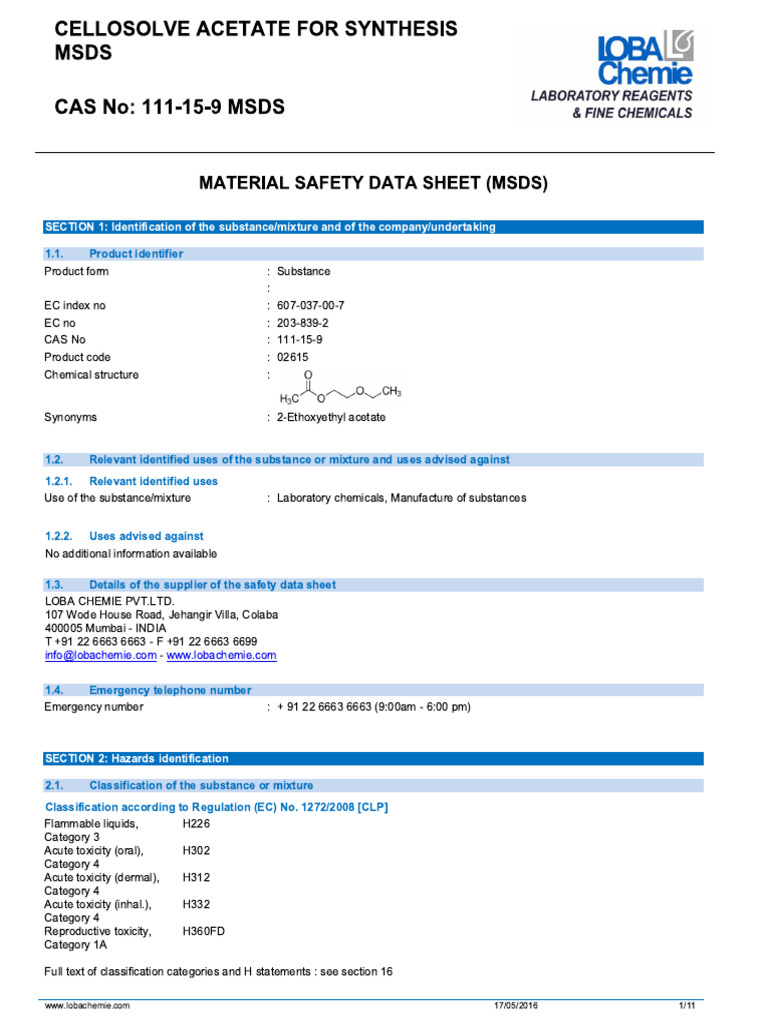 Cellosolve Acetate (CA) | PDF