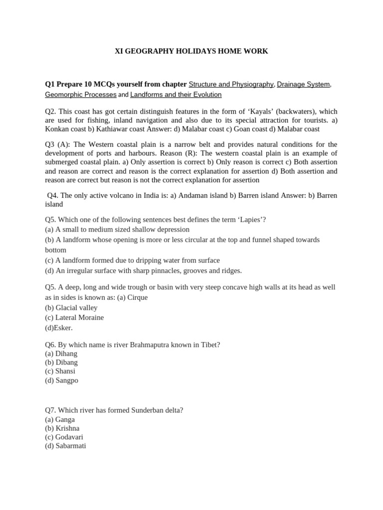 Xi Geography Holidays Home Work | PDF | Landslide | Erosion