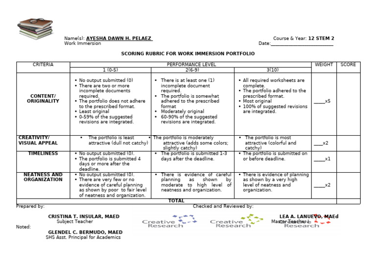 RubricsImmersionPortfolio-1 2 | PDF