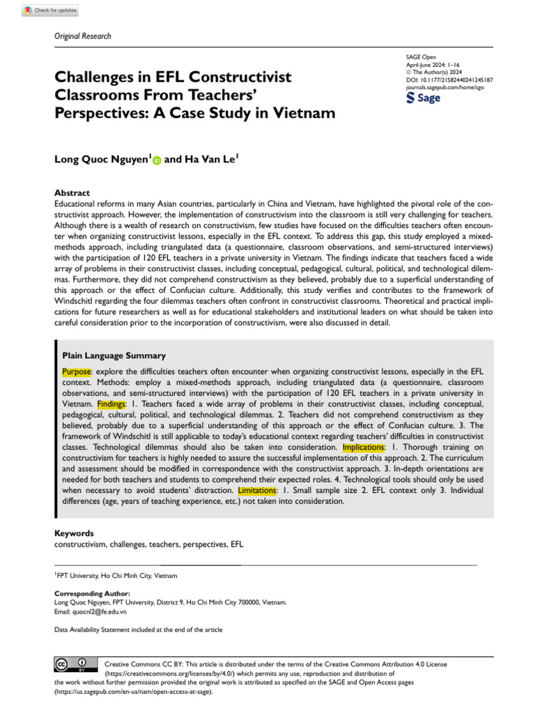 Nguyen Le 2024 Challenges in Efl Constructivist Classrooms From ...