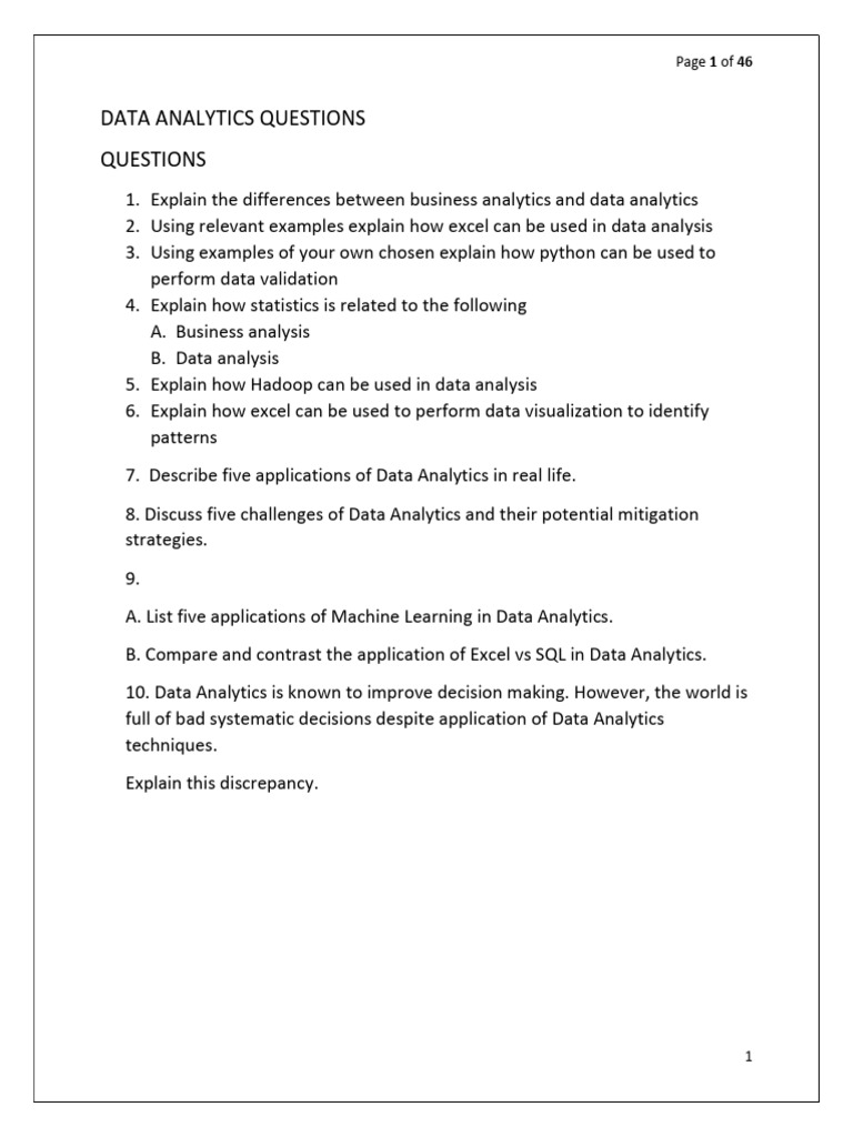 Data Analytics Questions | PDF | Analytics | Data Analysis