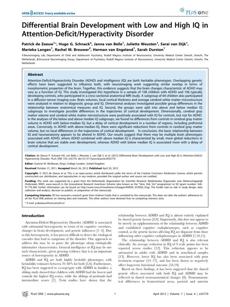 Differential brain development in low and high IQ in Attention Deficiet ...