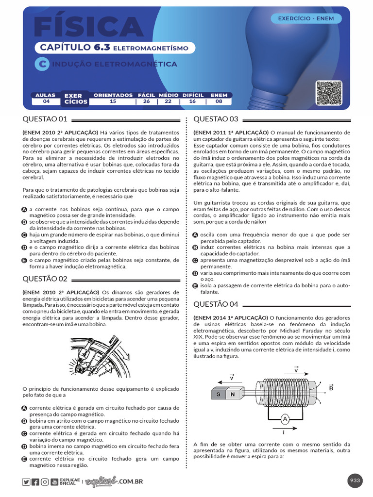 C Induc A o Eletromagne Tica Exerci Cio Enem PDF | PDF | Magnetismo ...