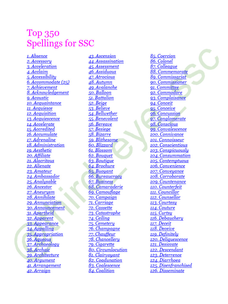 Top 350 Spellings (Third - Eye) | PDF