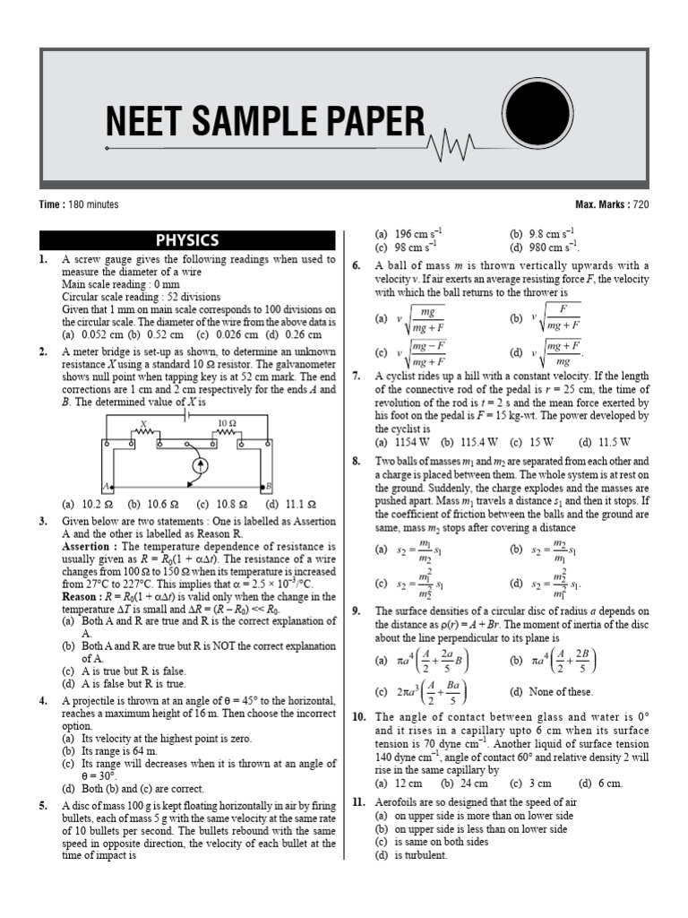 Neet Sample Paper Removed | PDF