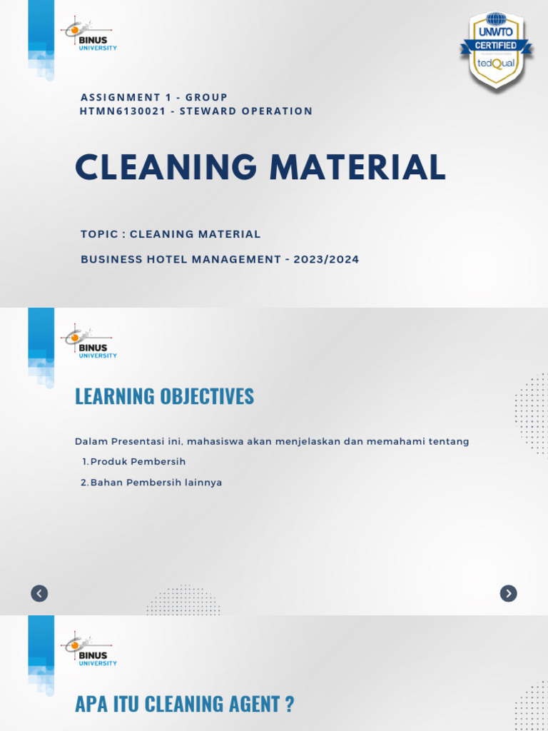 ASSIGNMENT 1 - GROUP 1 - STEWARD OPERATION - Cleaning Material | PDF