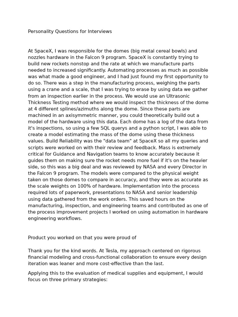 Personality Questions For Interviews (AutoRecovered) | PDF | Supply ...