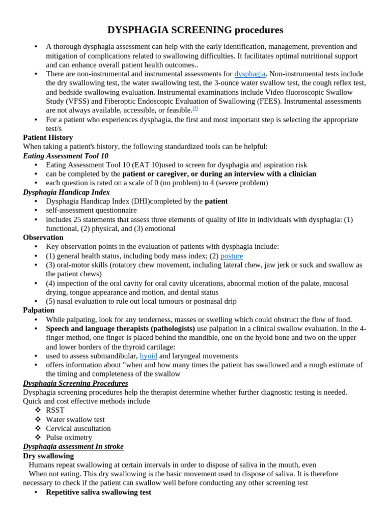 Dysphagia Screening Procedures | PDF | Larynx | Tongue
