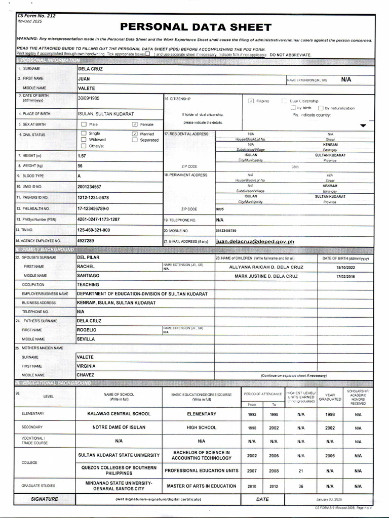 PDS CS Form 212 Revised 2025 | PDF | Chess Theory | Chess Openings