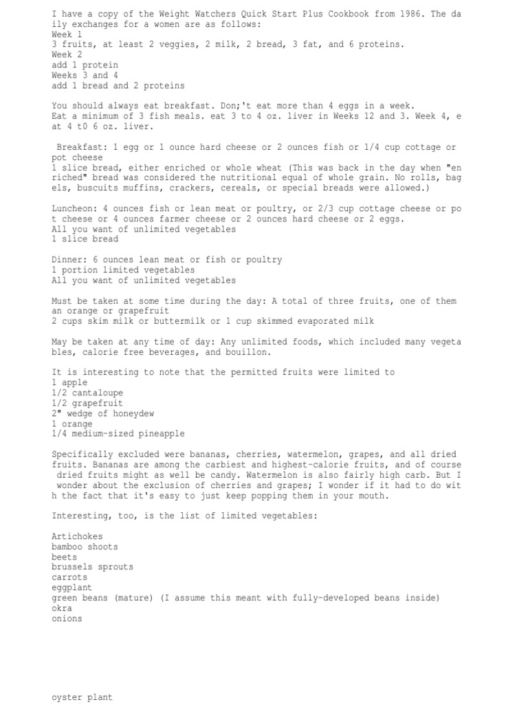 Weight Watchers 1980s | PDF | Vegetables | Fruit