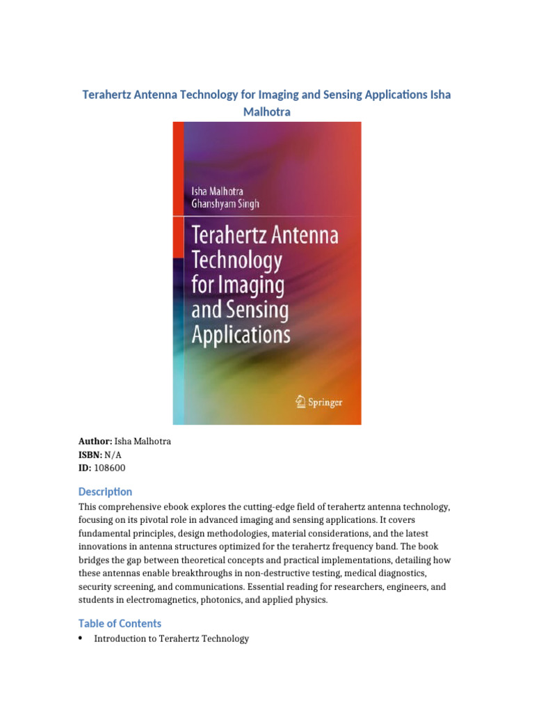 Terahertz Antenna Technology for Imaging and Sensing Applications Isha ...