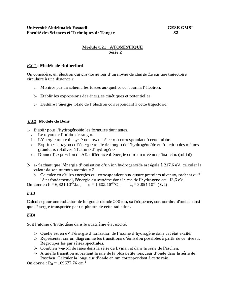TD2 1 | PDF | Excitation (physique) | Atomes