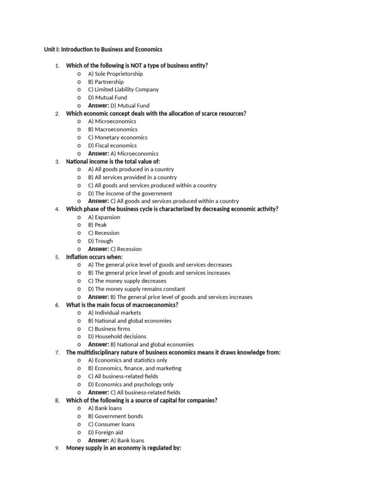 BEFA R22 Objectives & MULTIPLE CHOICE QUESTIONS | PDF | Supply ...