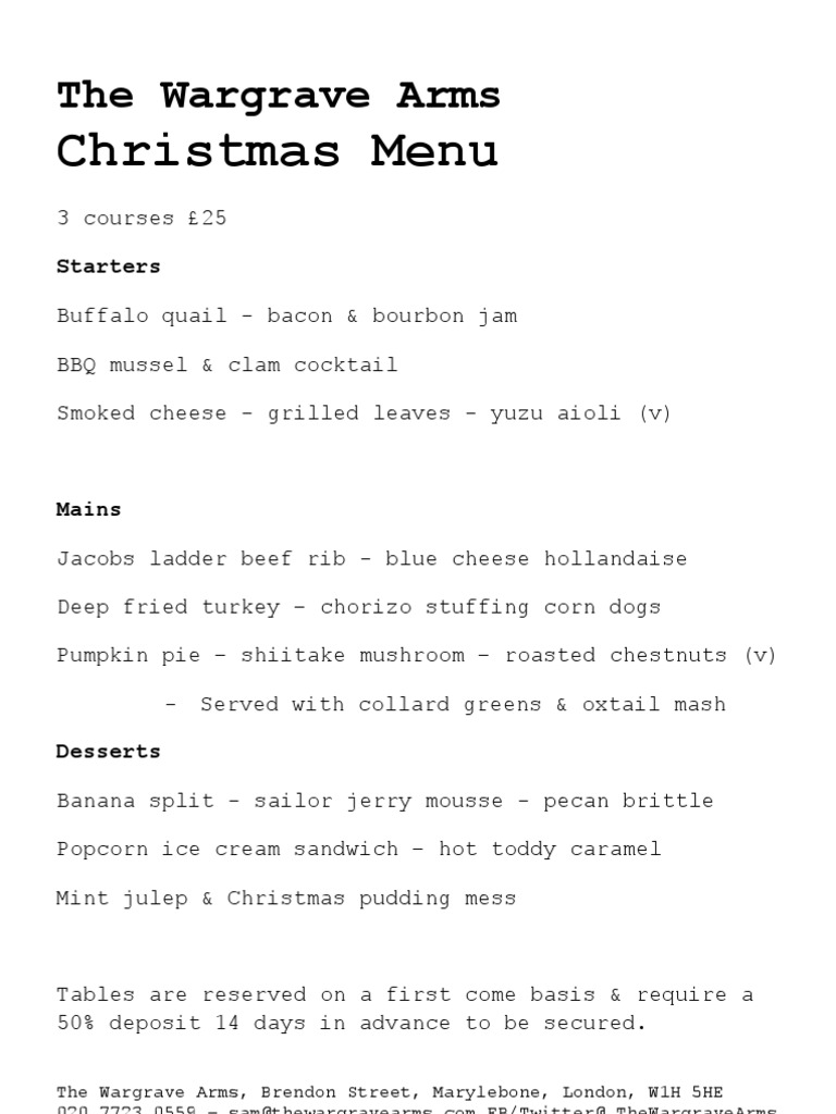 Christmas Menu One Page PDF