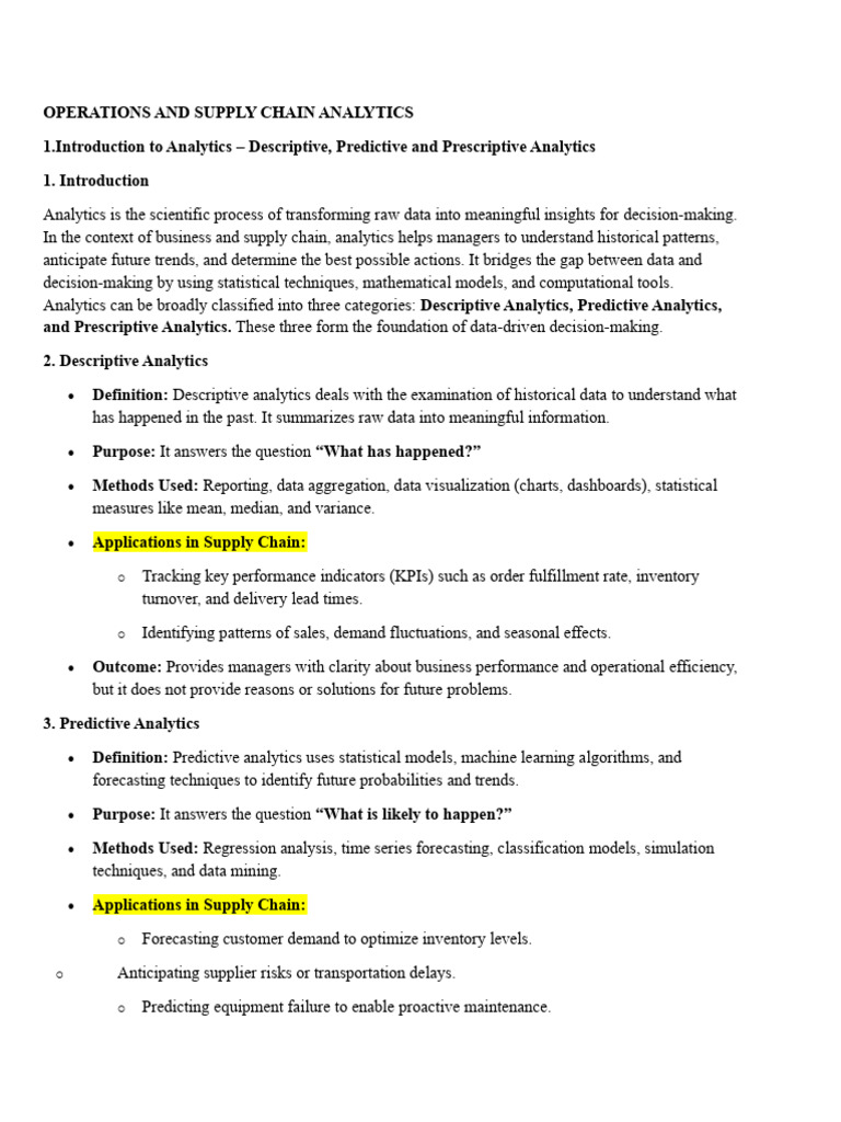 Operations and Supply Chain Analytics | PDF