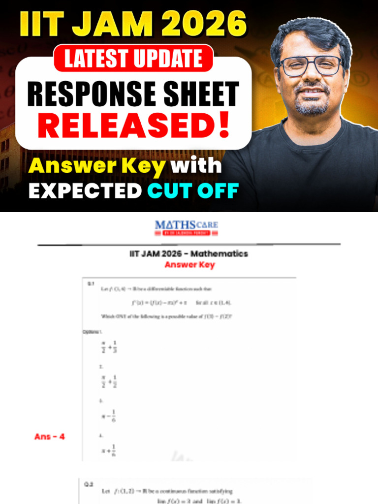 IIT JAM 2026 Answer Key by Dr. Gajendra Purohit 1 | PDF | Mathematics