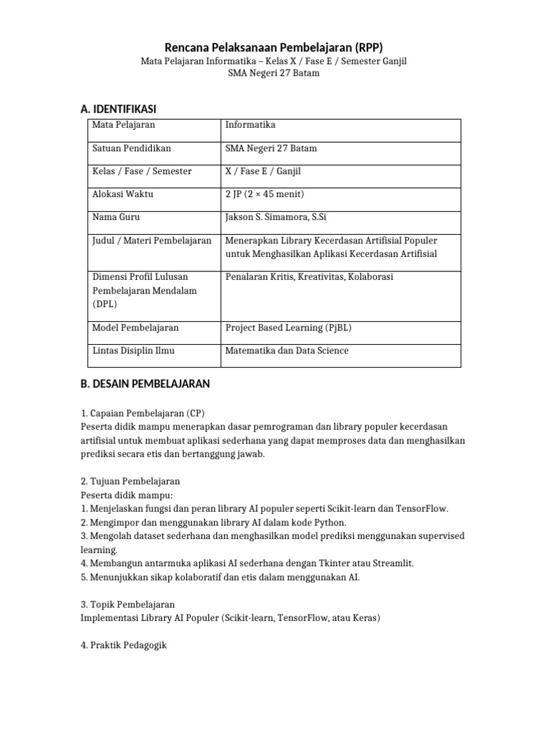 RPP Informatika KelasX AI | PDF