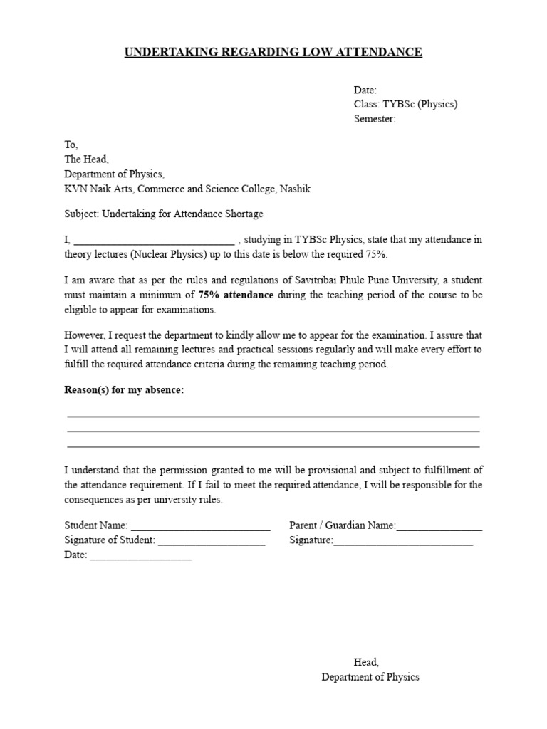 Undertaking - Attendance (TYBSc) | PDF