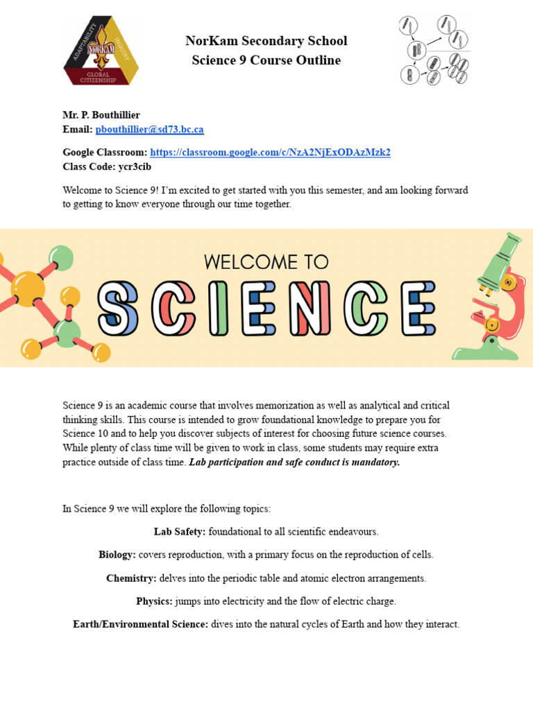 Science-9---Course-Outline - SD73 | PDF | Learning | Science