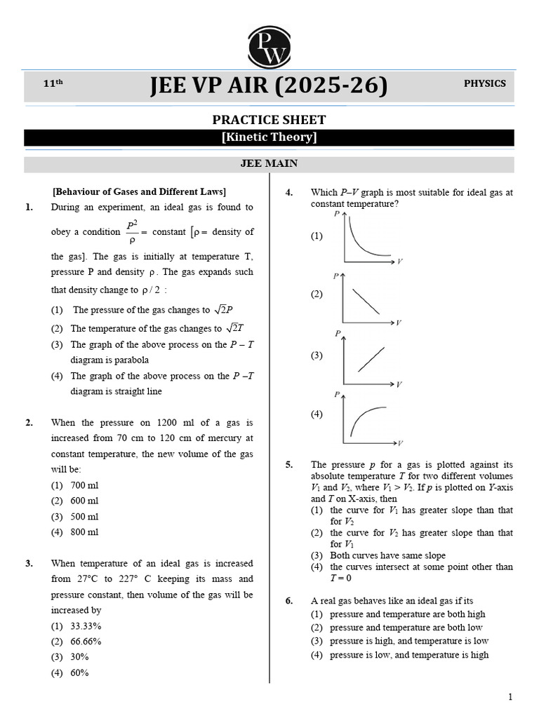 Kinetic Theory Class 11 Chapter For Jee Mains and Advanced | PDF ...