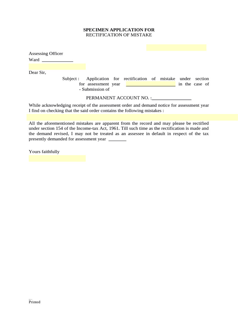 48 Specimen Application for Rectification of Mistake | PDF