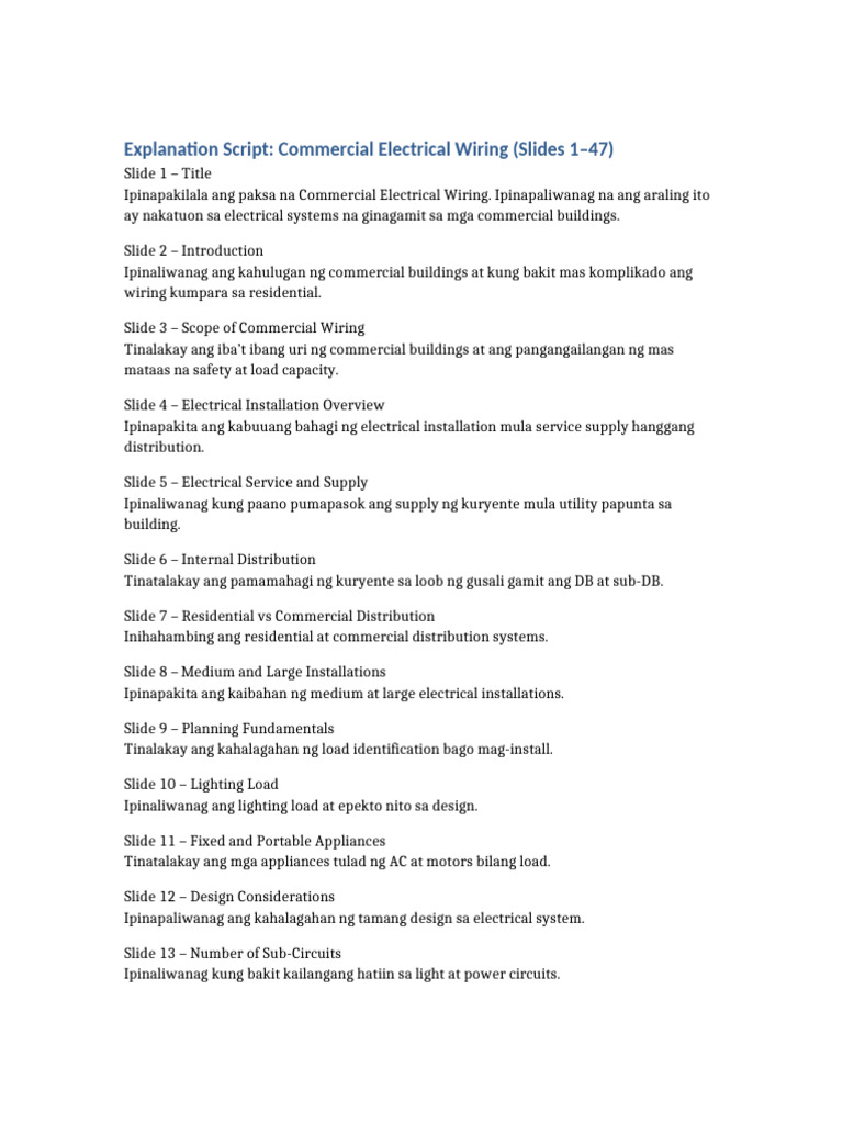 Commercial Electrical Wiring Slides 1-47 Explanation Script | PDF ...