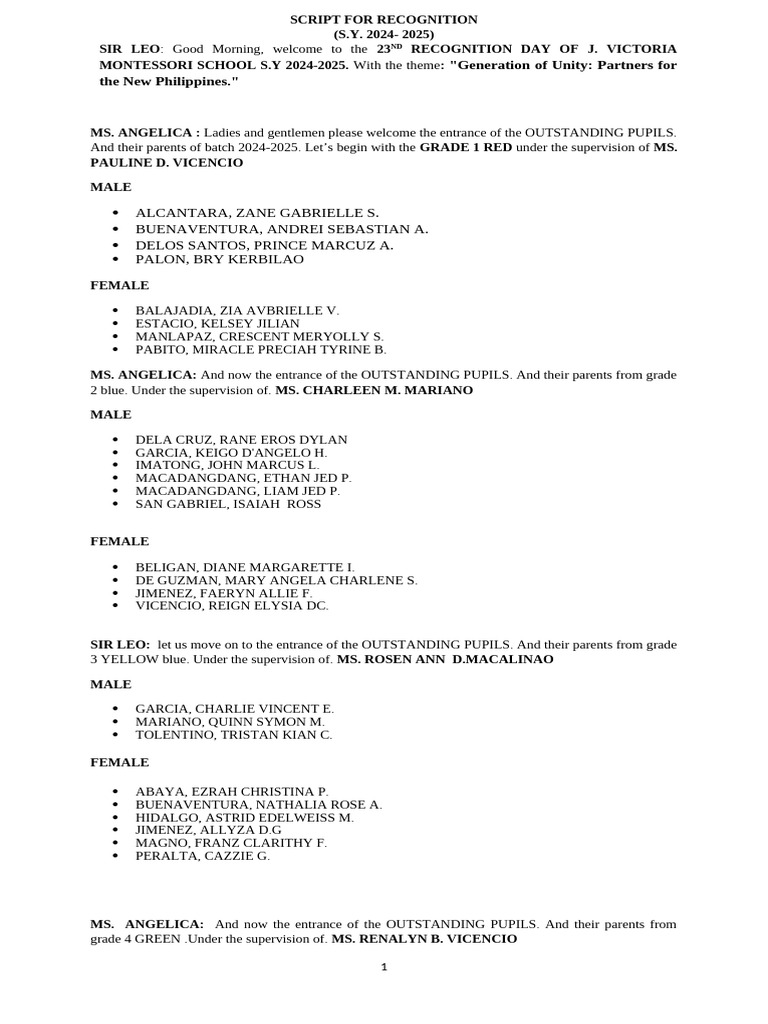 Recognition Script 2024-2025 | PDF | Human Communication