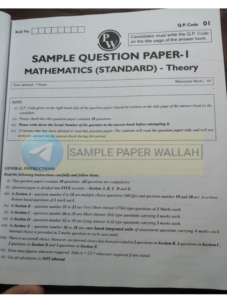 Maths Sample Paper 1 - Watermark | PDF