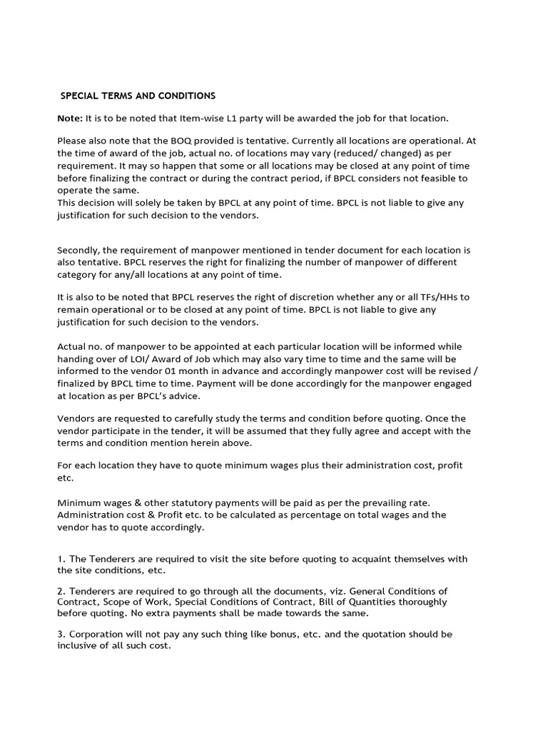 Special Terms and Conditions | PDF | Indemnity | Employment