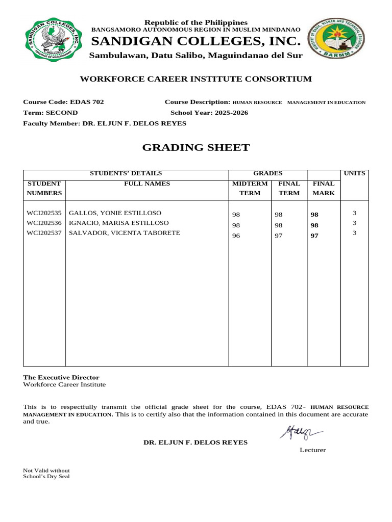 Grade Sheet Template | PDF | Nobility | Titles