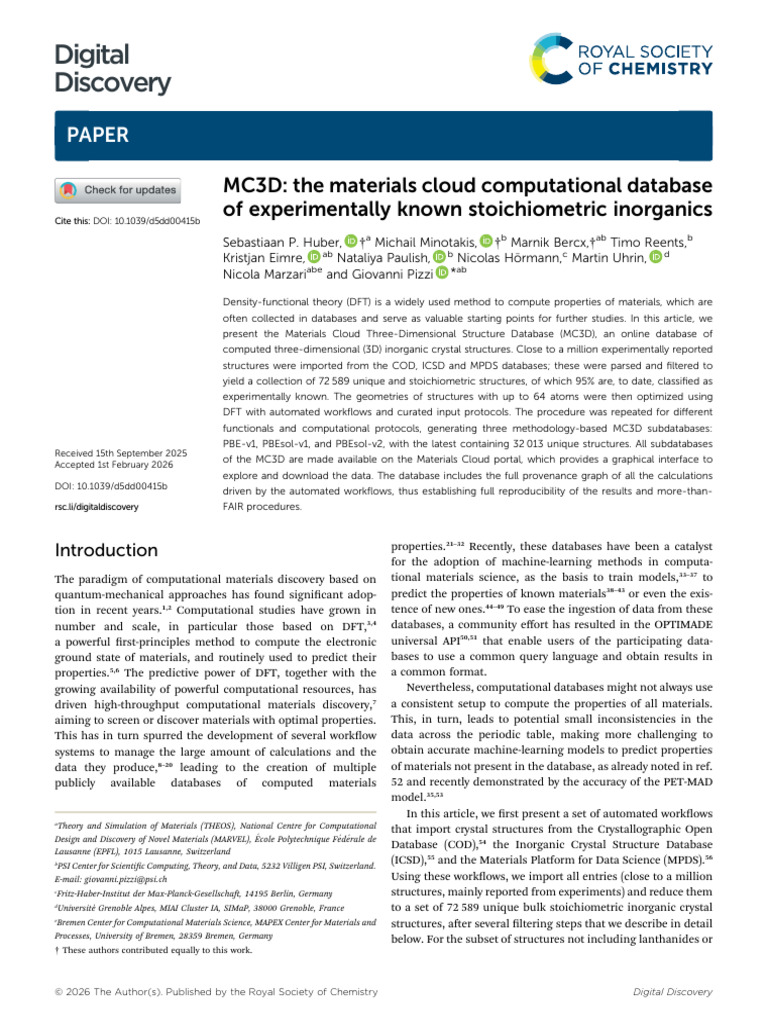 MC3D The Materials Cloud Computational Database of | PDF | X Ray ...