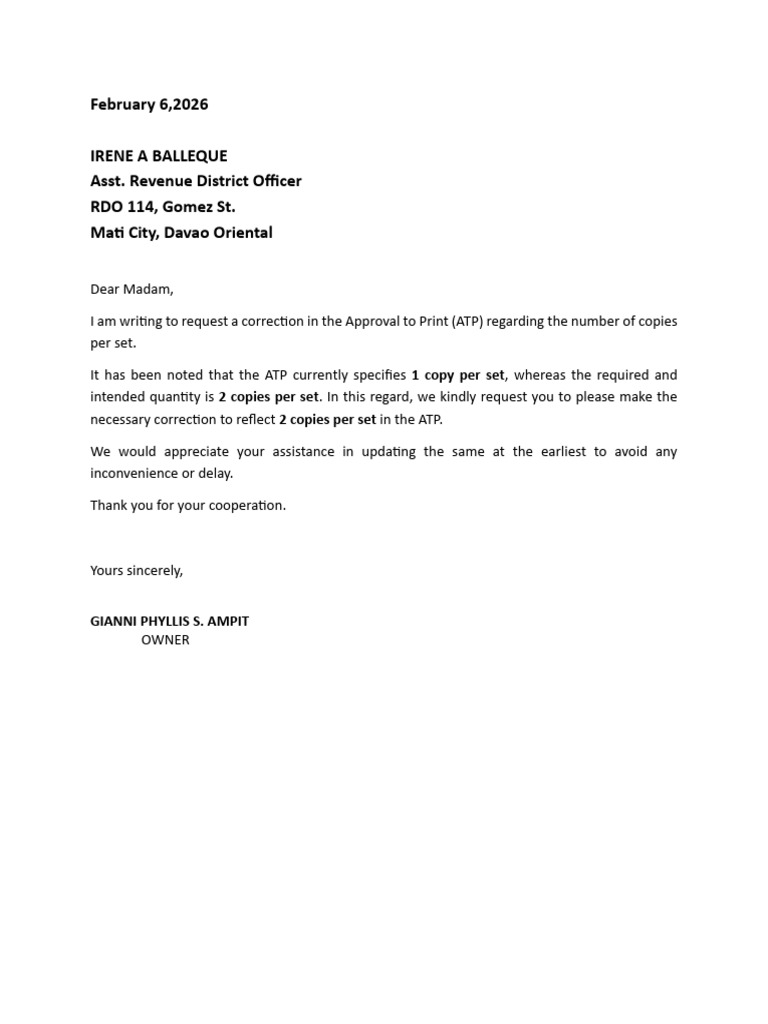 Letter For Correction Atp | PDF