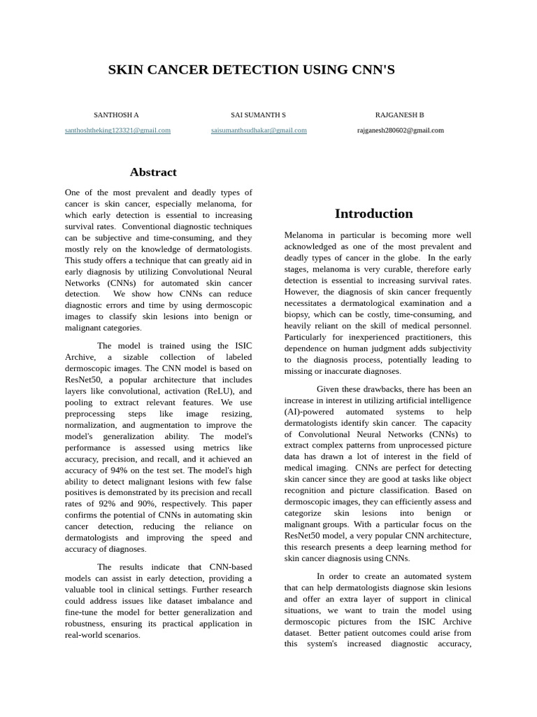 Skin Cancer Detection Using CNN | PDF | Melanoma | Machine Learning