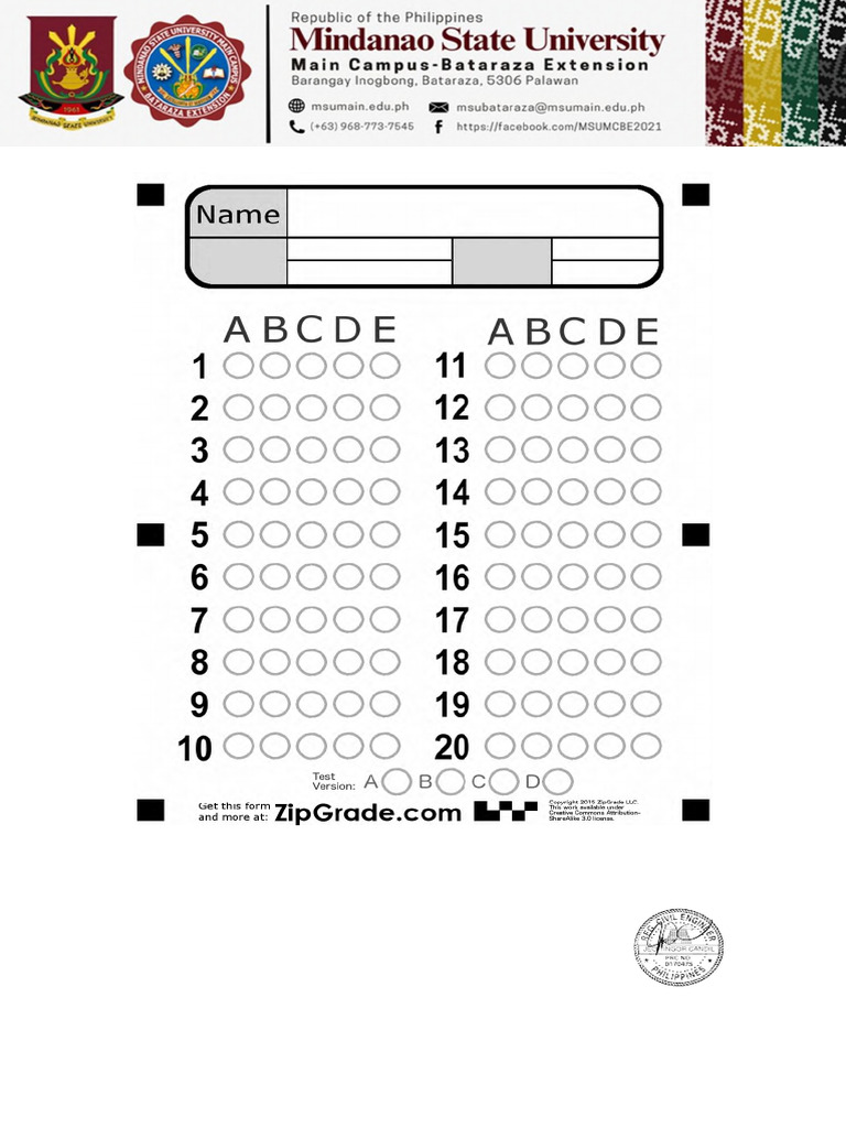 Zipgrade Sheet | PDF