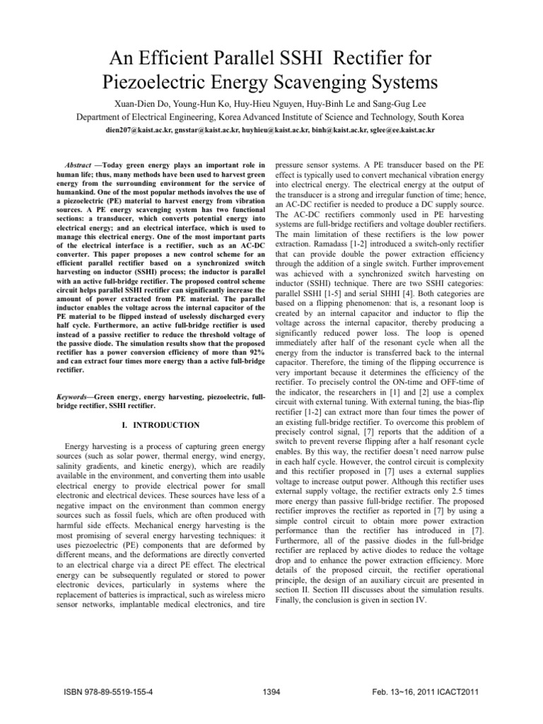 An Efficient Parallel SSHI Rectifier For Piezoelectric Energy ...