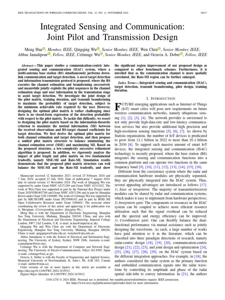 Integrated Sensing and Communication Joint Pilot and Transmission ...