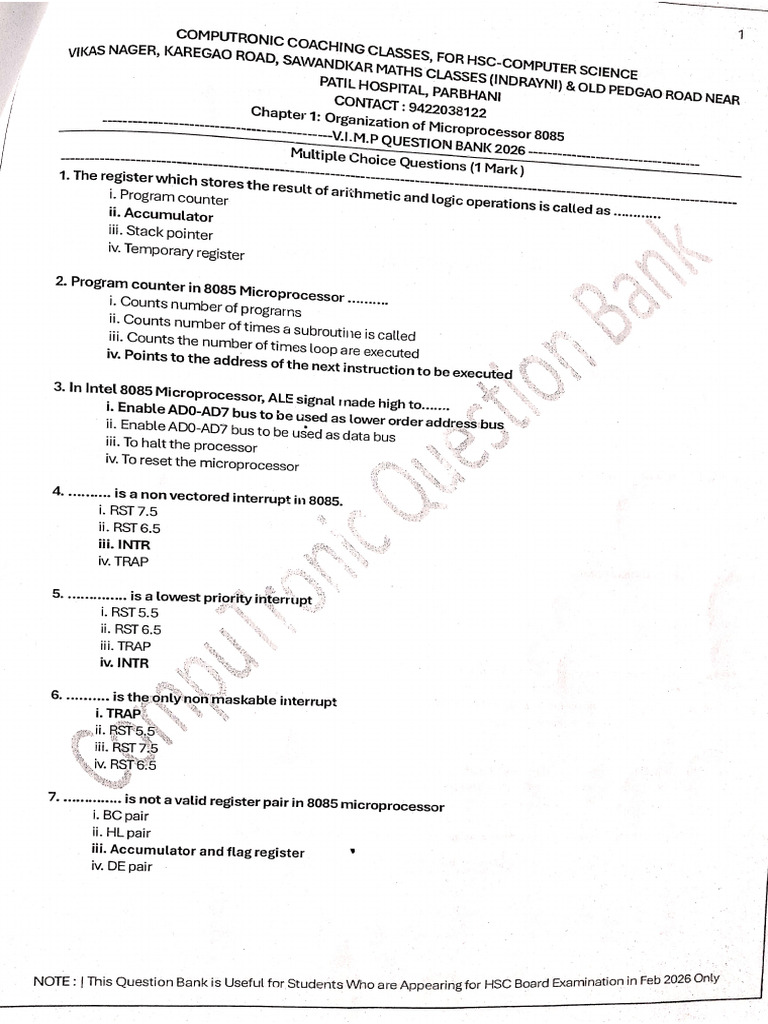 Organization of Microprocessor 8085 v.imp Questions | PDF