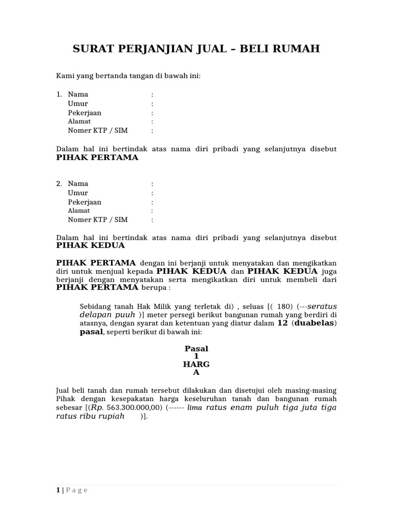 Surat Perjanjian Jual Beli Rumah | PDF