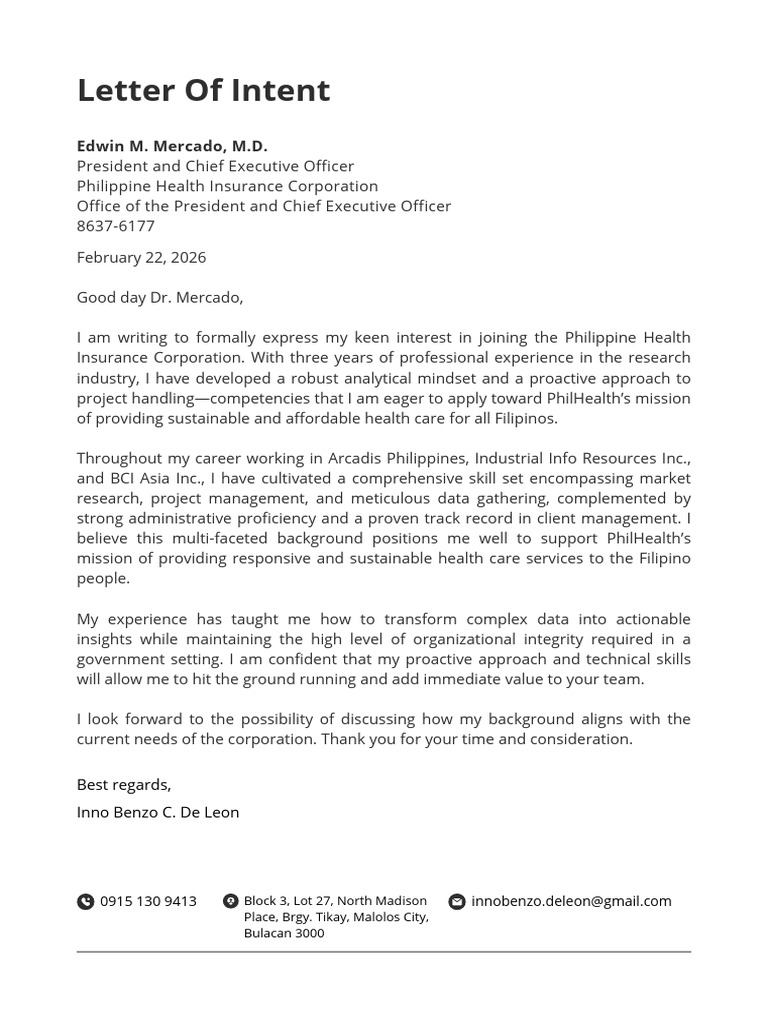 Letter of Intent | PDF