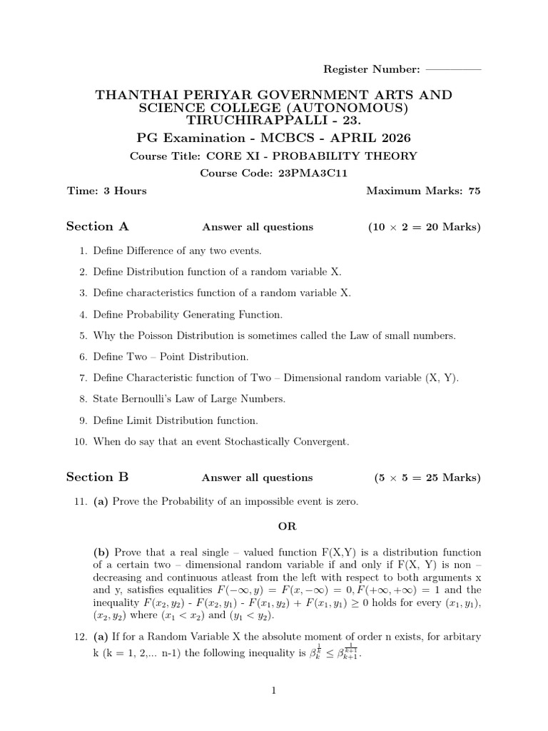 Probability Theory Question | PDF | Random Variable | Probability Theory