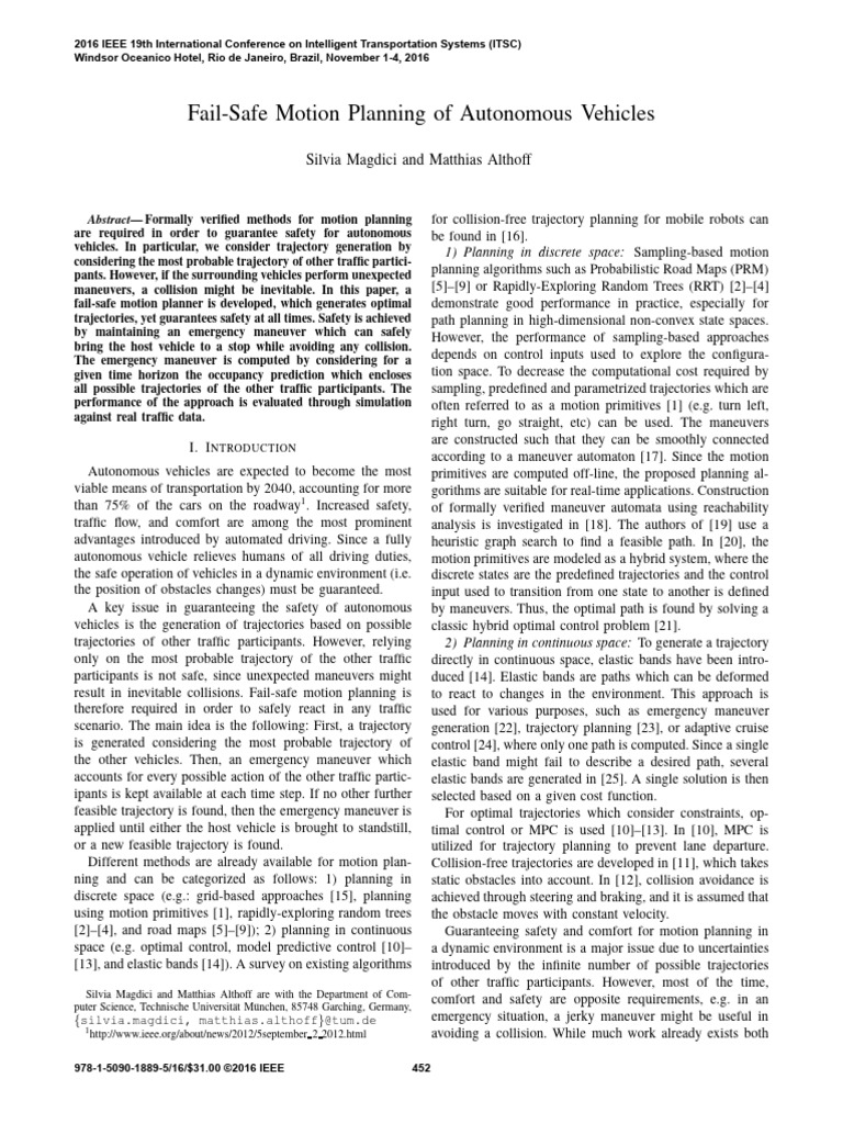 Fail-Safe Motion Planning of Autonomous Vehicles | PDF | Applied ...
