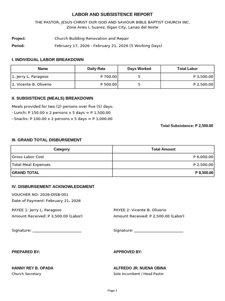 Labor and Subsistence Report (1) | PDF