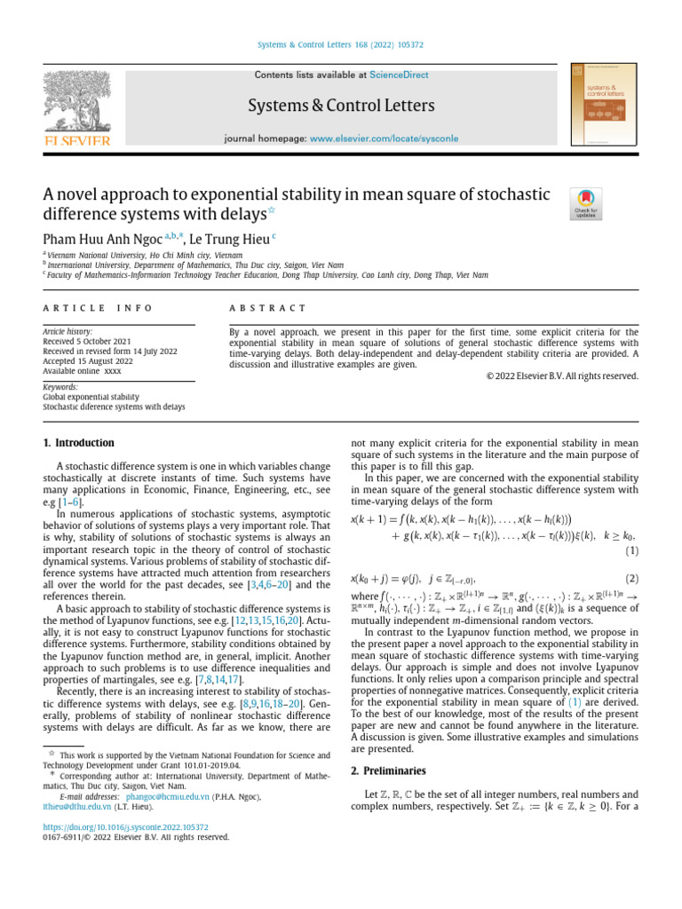 12 NgocHieu2022 SysControlLetter | PDF | Mathematical Objects ...