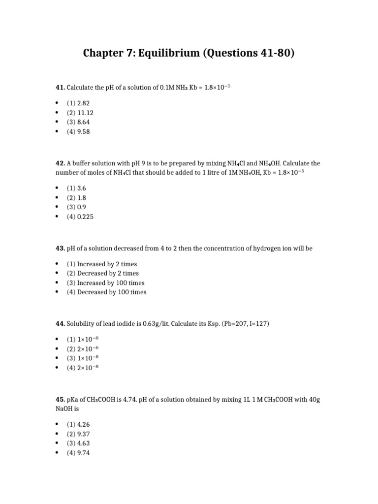 Equilibrium Questions 41-80 | PDF | Chemical Equilibrium | Acid ...