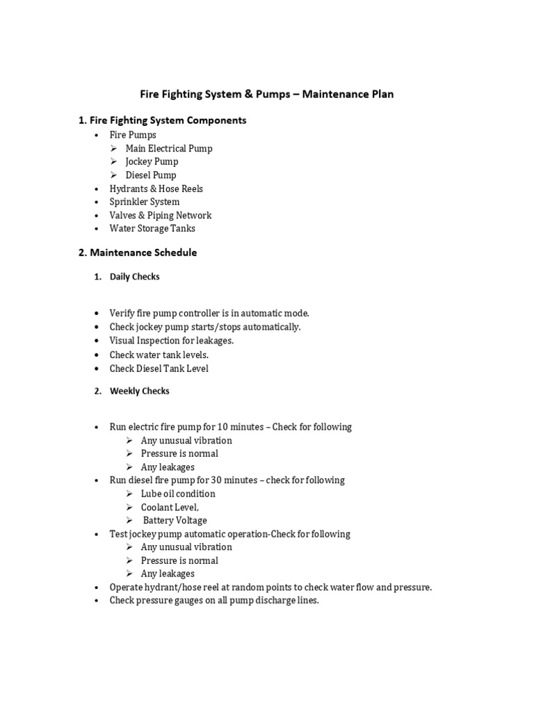 Fire Fighting Maintenance Plan | PDF
