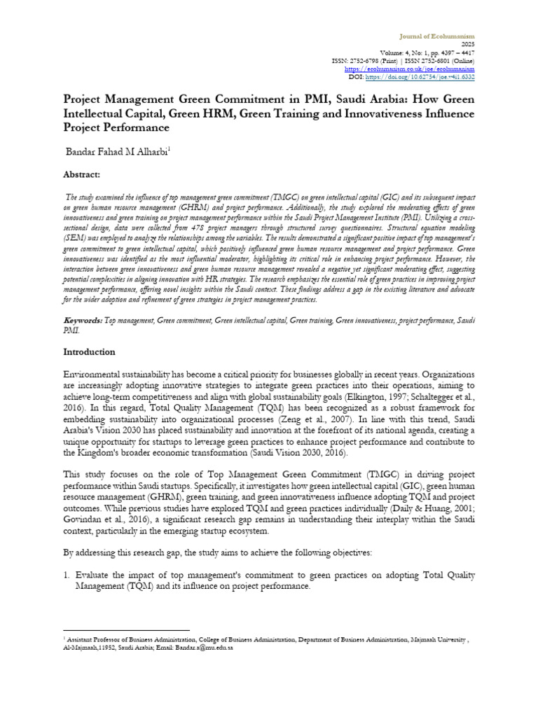Project Management Green Commitment in PMI Saudi Arabia How Green ...