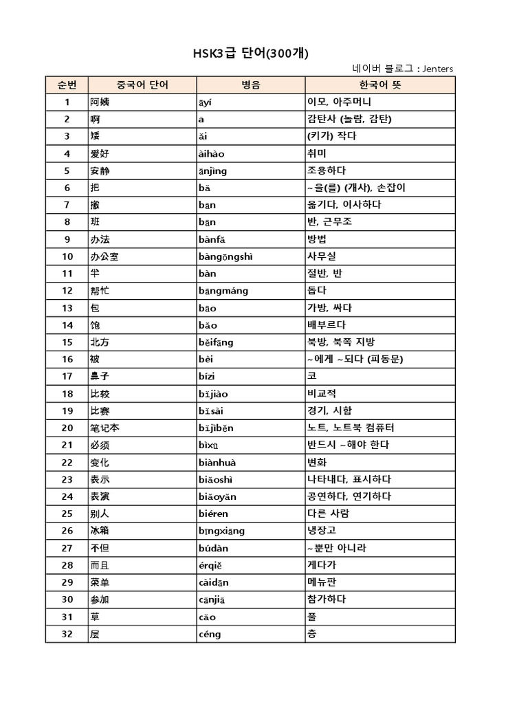 HSK3급 단어(Jenters) | PDF