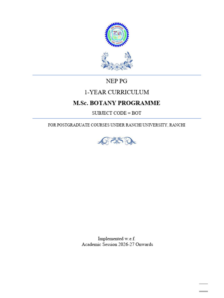 1-Year NEP PG Botany 2026 | PDF | Botany | Biology